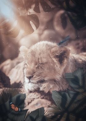 Jungle baby lion sleeping