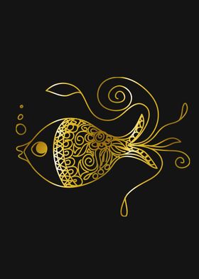 Golden Floral Fish Art