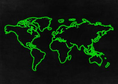 Neon Green World Map