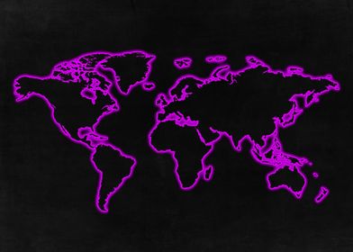 Neon Fuchsia World Map