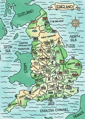 Watercolor Map of England