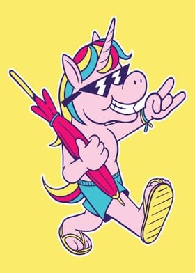 Unicorn cute beach cartoon