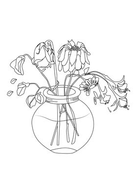 withered flower line art 
