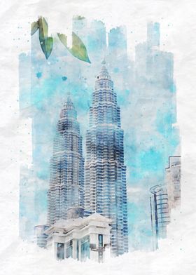 Petronas Towers Watercolor