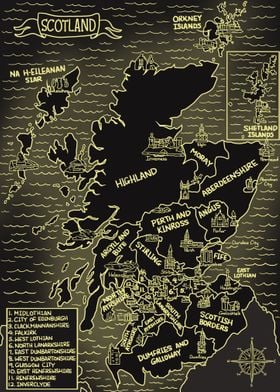 Glowing Map of Scotland