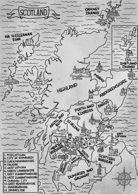 Gray Vintage Scotland Map