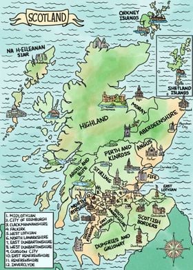 Watercolor Scotland Map