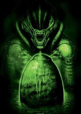 Alien With An Egg Green
