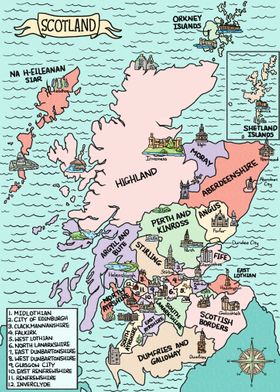 Colorful Scotland Map