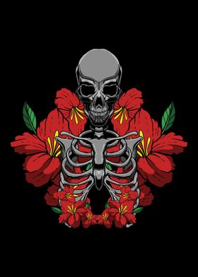 Skeleton Skull Roses Gothi