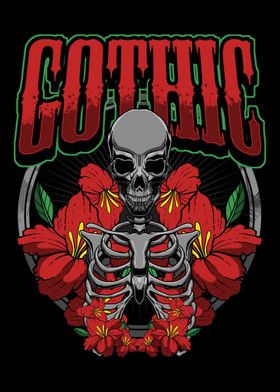 Skeleton Skull Roses Gothi