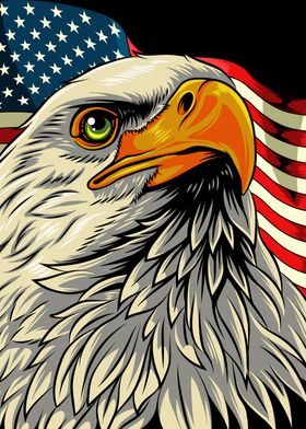 Bald Eagle Head USA Flag