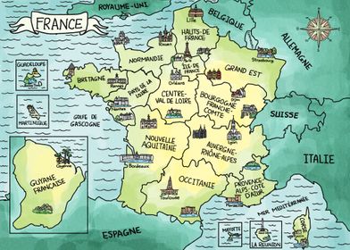 Carte aquarelle de France 