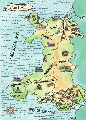 Watercolor Wales Map