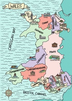 Colorful Map of Wales