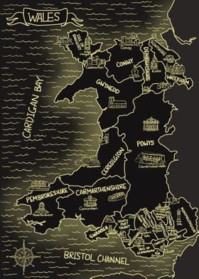 Glowing Map of Wales