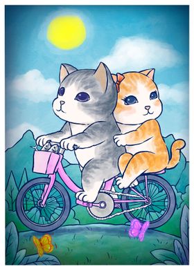 Couple Cat In Bike