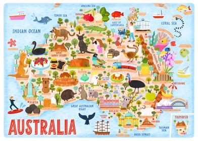 'Australia Animals Map' Poster by Liv Wan | Displate