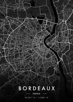 Bordeaux City Map Dark