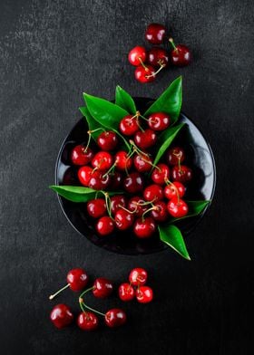 Cherries with leaves