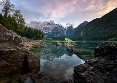 Mangart Lake by Mountains