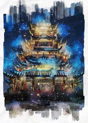 Pagoda Tower Watercolor