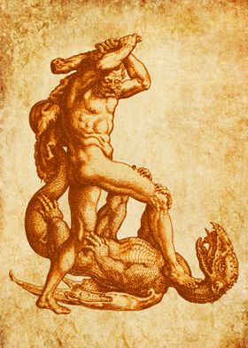 Hercules killing a dragon