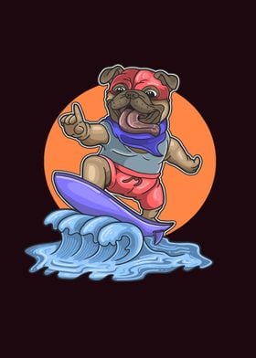 pug dog surfing