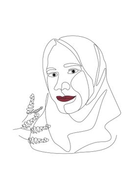 One line art woman hijab
