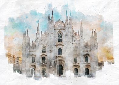 Milan Cathedral Watercolor