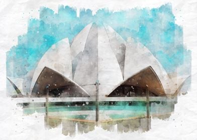 Lotus Temple Watercolor