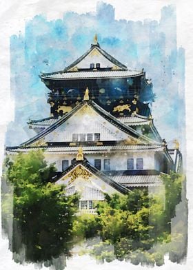 Osaka Castle Watercolor