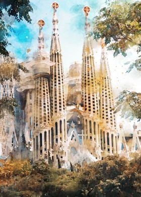 Sagrada Famlia Watercolor