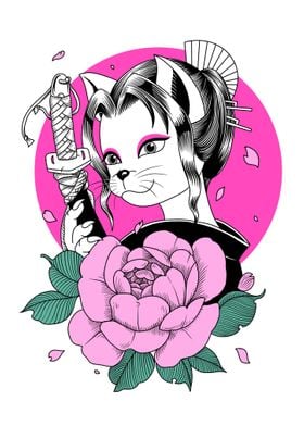 Geisha Cat and lotus