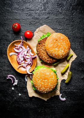 Burgers and tomatoes