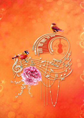 Music piano and birds