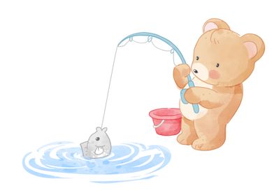 bear fishing in the pond