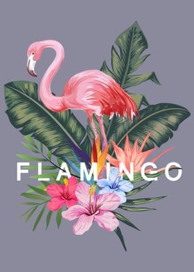 Flamingo and tropical leaf