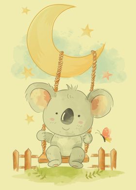 Koala siting on swing