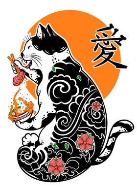 yakuza Cat Eat Ramen 