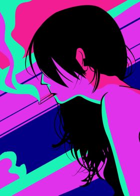 Waifu Anime Girl Smoking