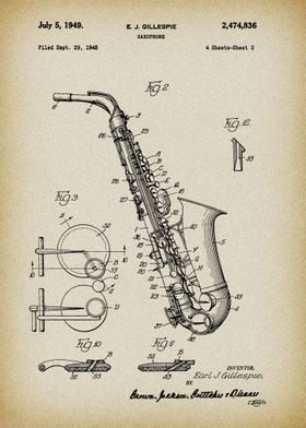 Saxophone Patent Poster By Sam Kal Displate