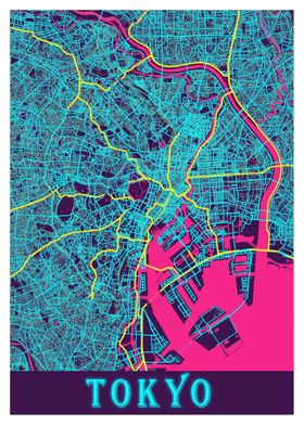 Tokyo City Map Japan neon