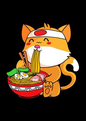 Cat Eating Ramen
