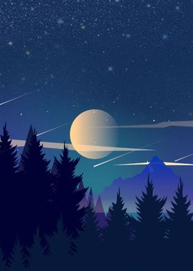 Forest at starry Sky Moon