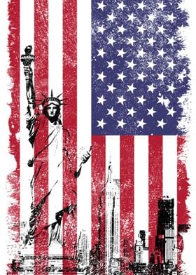 USA Flag Liberty Statue