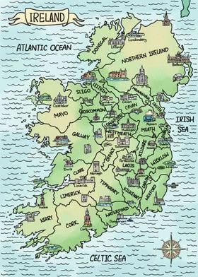 Watercolor Map of Ireland