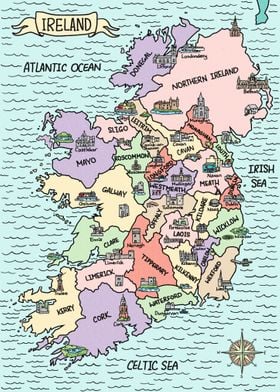 Colorful Map of Ireland