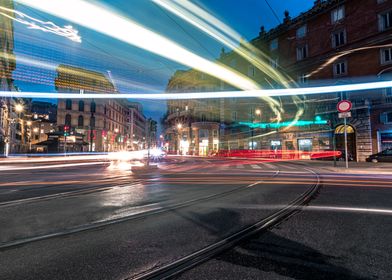 Neon city night traffic 