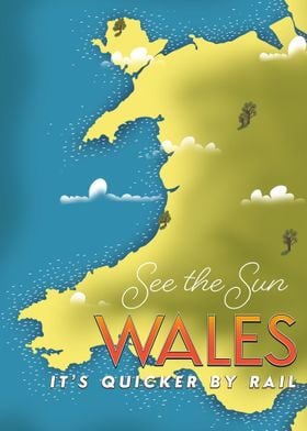 Wales train travel poster